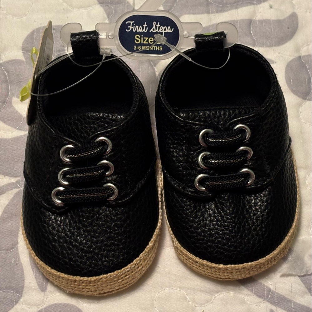 First Steps Black Baby Slip-On Shoes